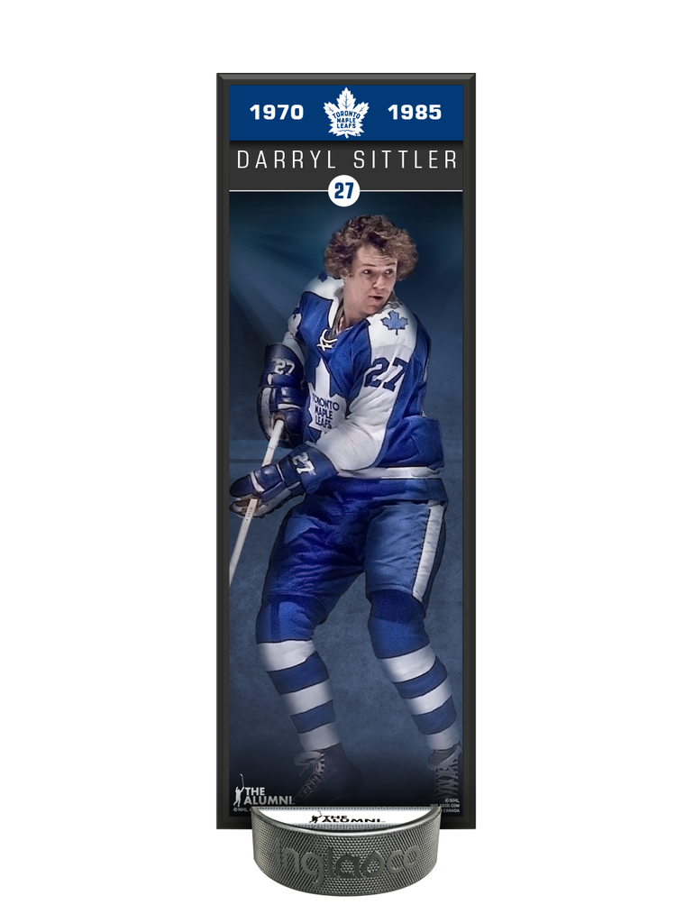 <transcy>Darryl Sittler, ancien de la NHLAA, plaque déco et support de rondelle de hockey des Maple Leafs de Toronto</transcy>