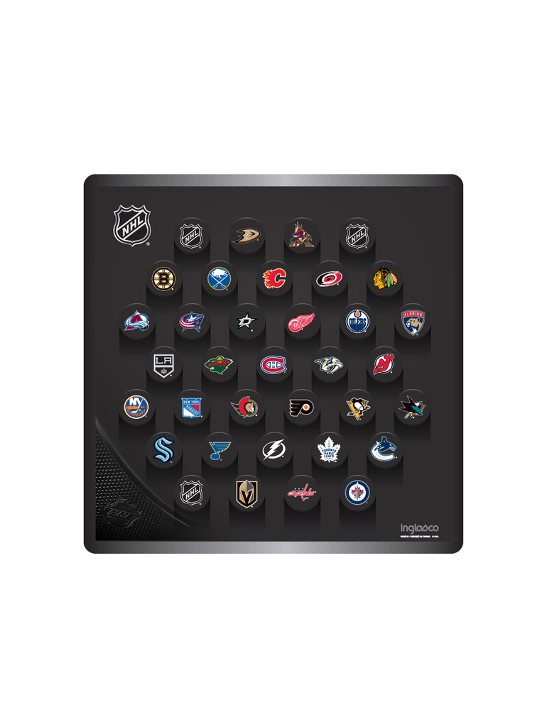NHL Mini Hockey Puck Wall Plaque. All NHL 32 Team Classic Souvenir Collector Mini Pucks + 3 NHL Shield Mini Pucks
